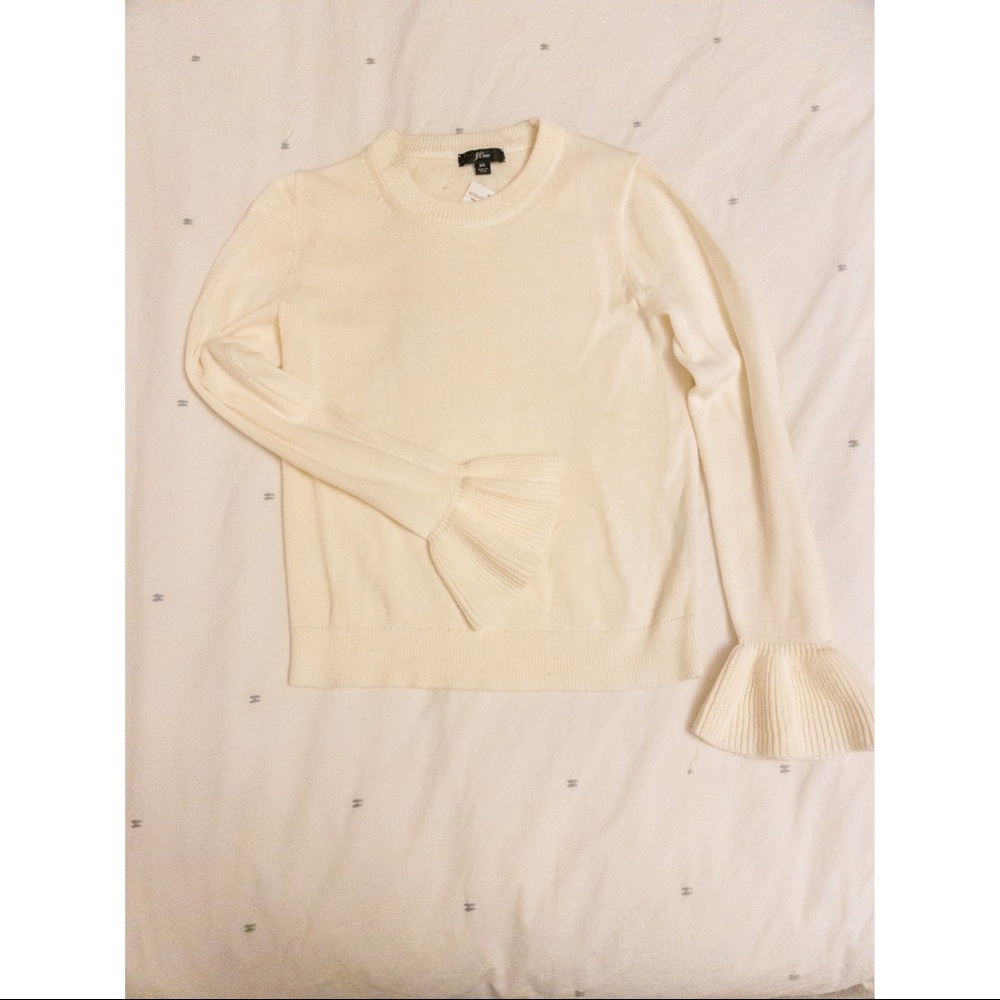 NWT J. Crew Ivory 100% Cotton Sweater with Bell Sleeves